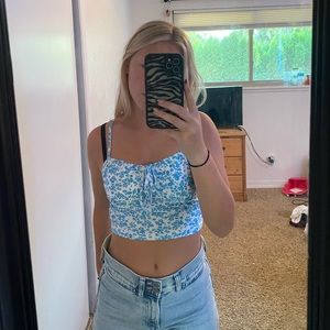 blue and white cropped tank top